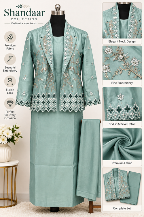 Women’s Premium Embroidered Western Co-Ord Set – Sage Green