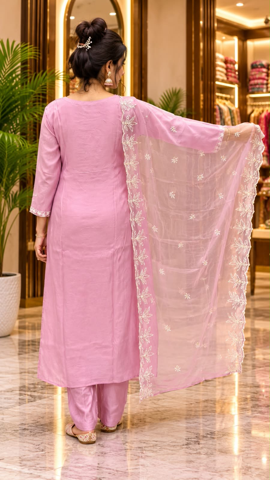Pink Colour Kurta set with Embroidered Dupatta with full grand work