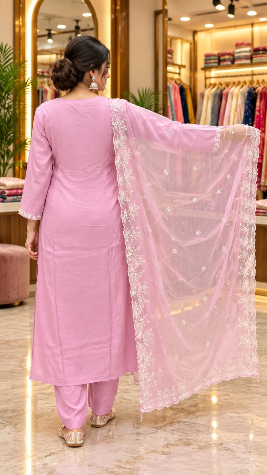 Pink Colour Kurta set with Embroidered Dupatta with full grand work