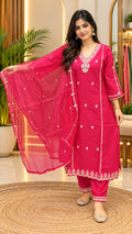 Dark Pink Colour Kurta set with full grand work
