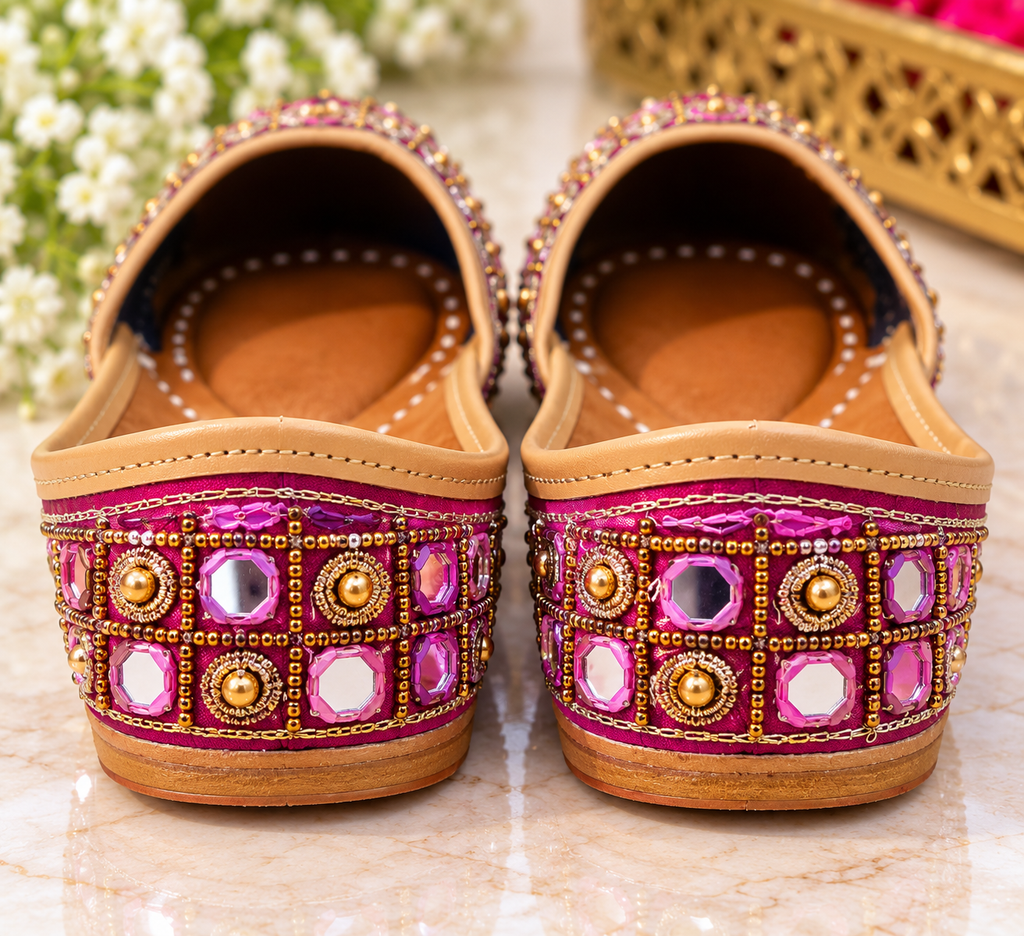 Embroidered Mirror Work Magenta Jutti for Women