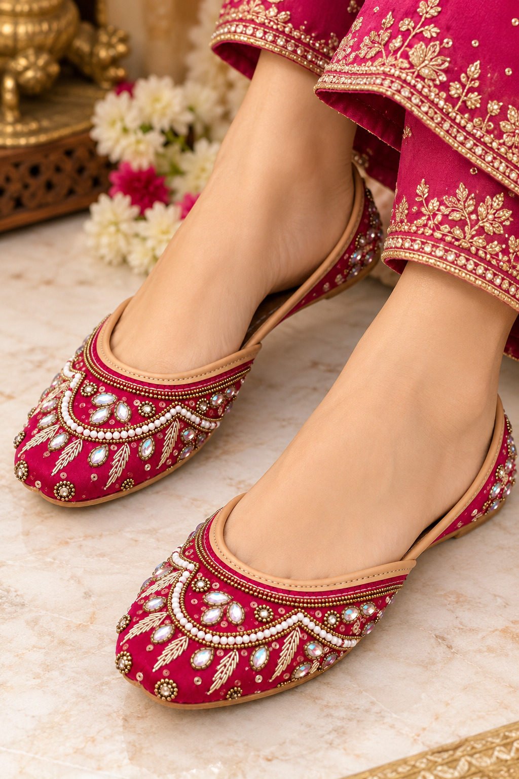 Embroidered Pink Designer Punjabi Jutti for Women