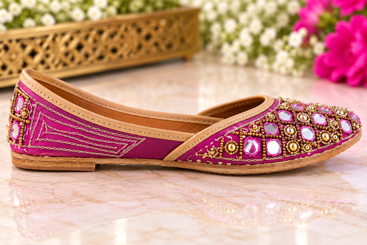Embroidered Mirror Work Magenta Jutti for Women