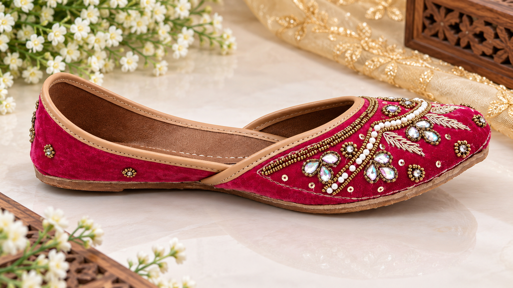 Embroidered Pink Designer Punjabi Jutti for Women