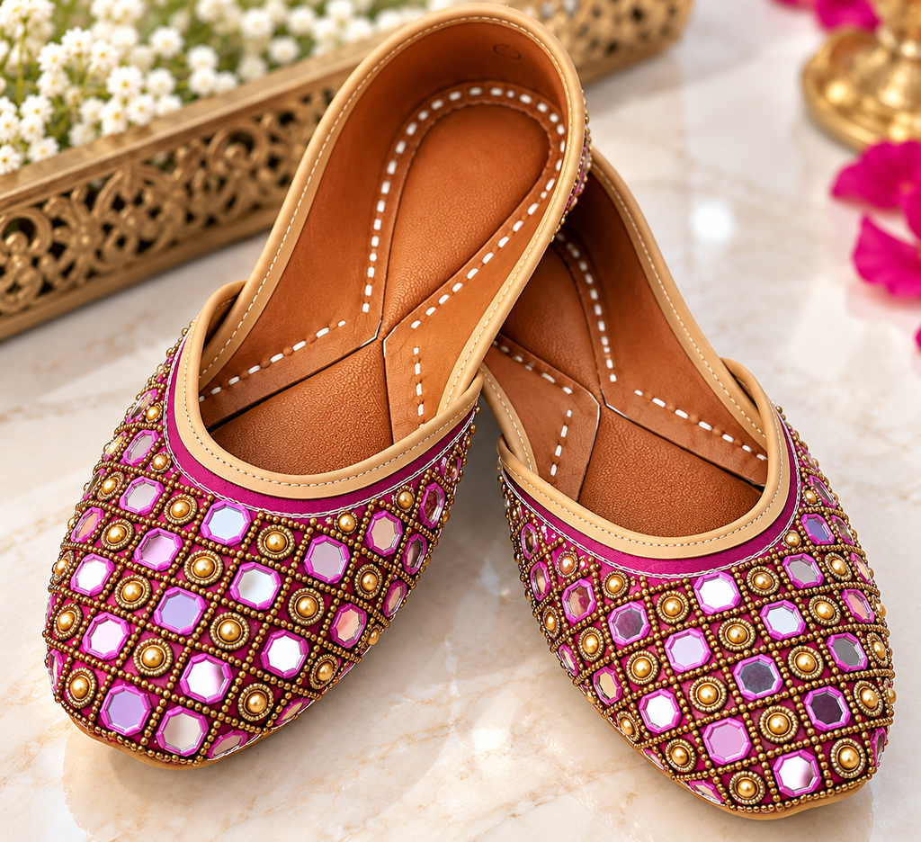 Embroidered Mirror Work Magenta Jutti for Women