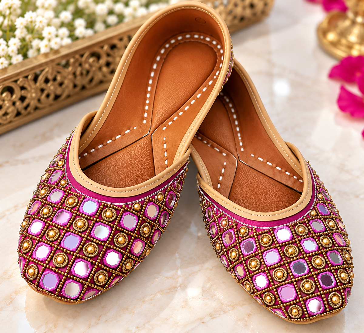 Embroidered Mirror Work Magenta Jutti for Women