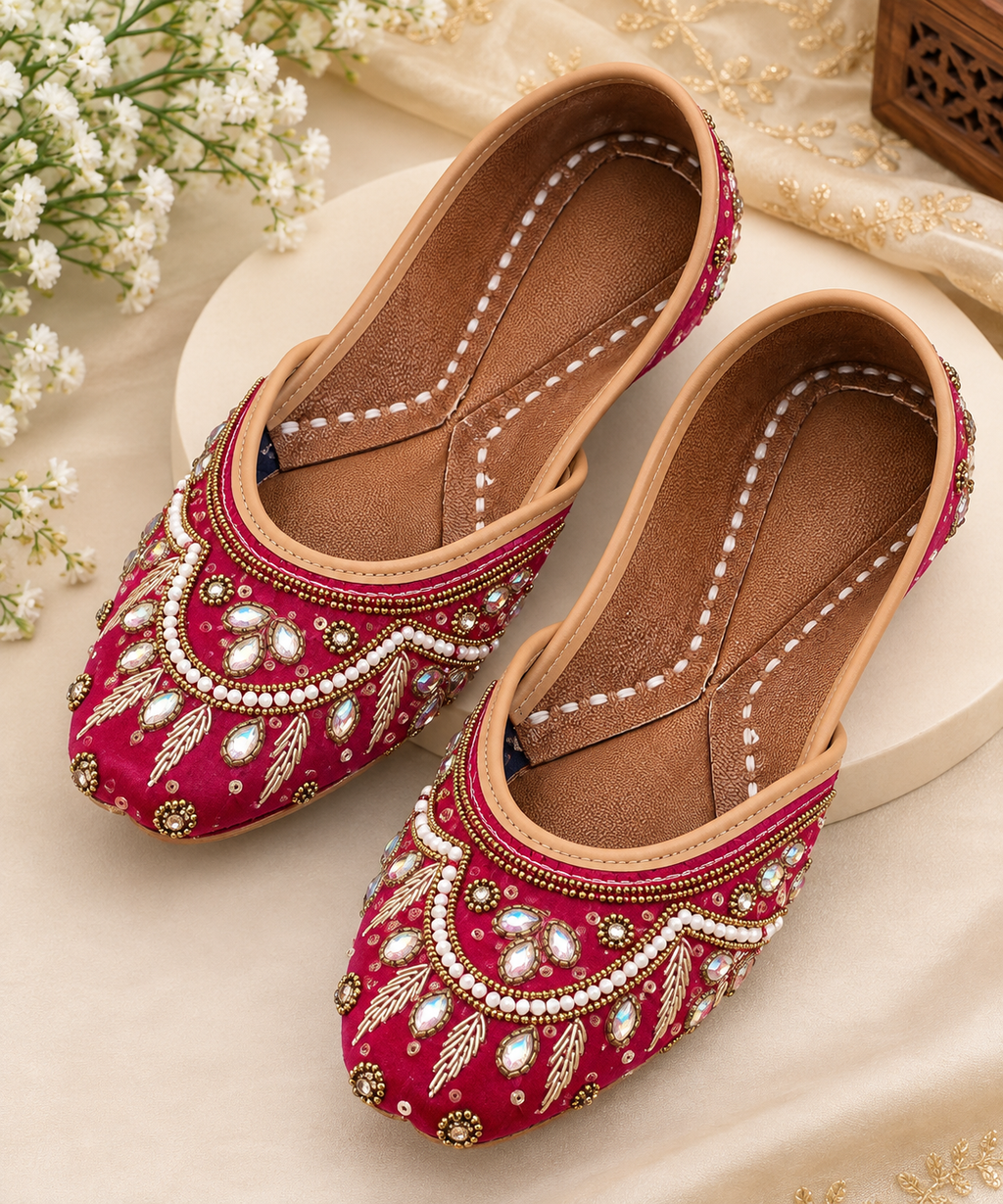 Embroidered Pink Designer Punjabi Jutti for Women